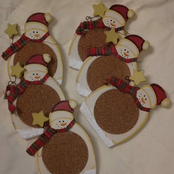 Snowmen wooden coasters set of 6 - Picture 2 of 4